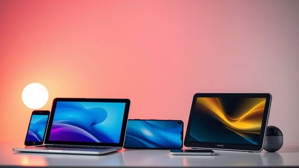 A high-resolution, futuristic, abstract depiction of a central smart home hub or a central processing unit for an interconnected ecosystem. Imagine sleek, minimalist lines, glowing holographic interfaces, interwoven energy patterns, and abstract interconnected devices radiating subtle, soft blue and purple light, set in a dark, ambient but pristine environment. Emphasize seamless technology, advanced data visualization, and an intelligent network, devoid of any human elements.